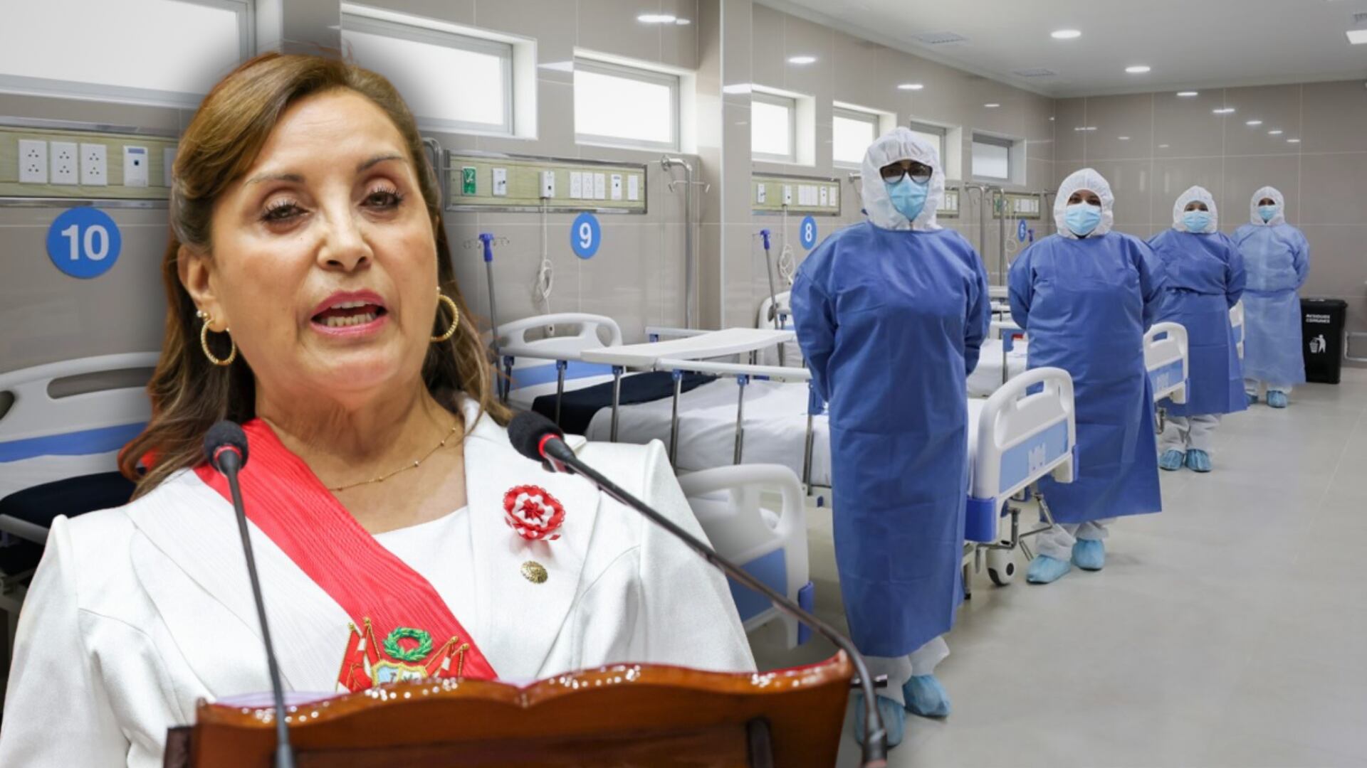 En su mensaje a la nación, la presidenta Dina Boluarte anuncia la construcción de seis hospitales en el país. | Composición Infobae