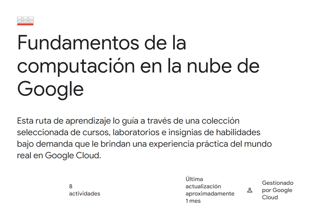 Los usuarios tienen acceso a varios módulos de aprendizaje. Para aprender de computación, deben seleccionar el de "Fundamentosde la computación en la nube de Google". (infobae)