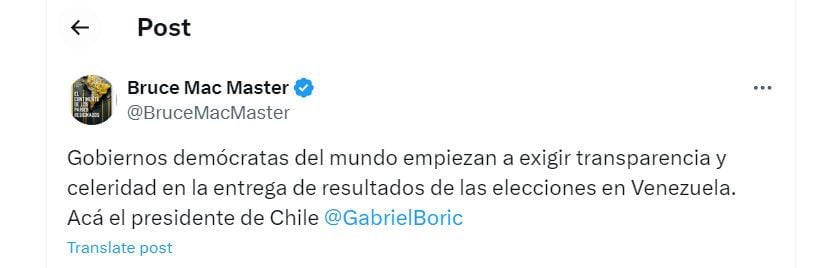 Bruce Mac Master habla de las elecciones en Venezuela - crédito @BruceMacMaster