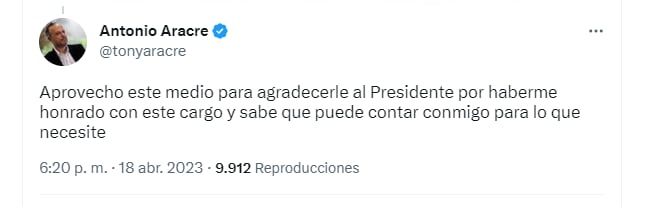 La segunda parte del breve hilo publicado por Aracre en Twitter