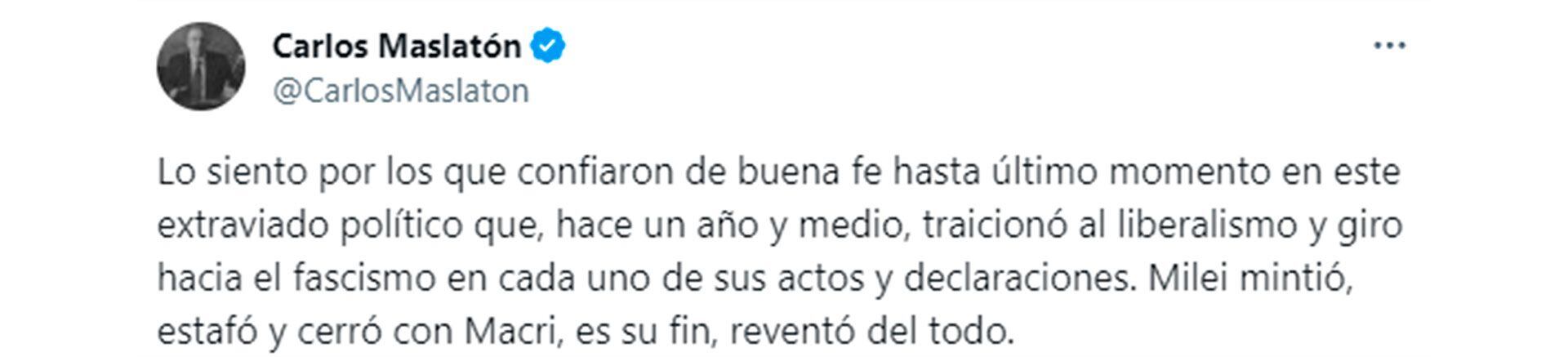 El fuerte cuestionamiento de Carlos Maslatón a Javier Milei. 