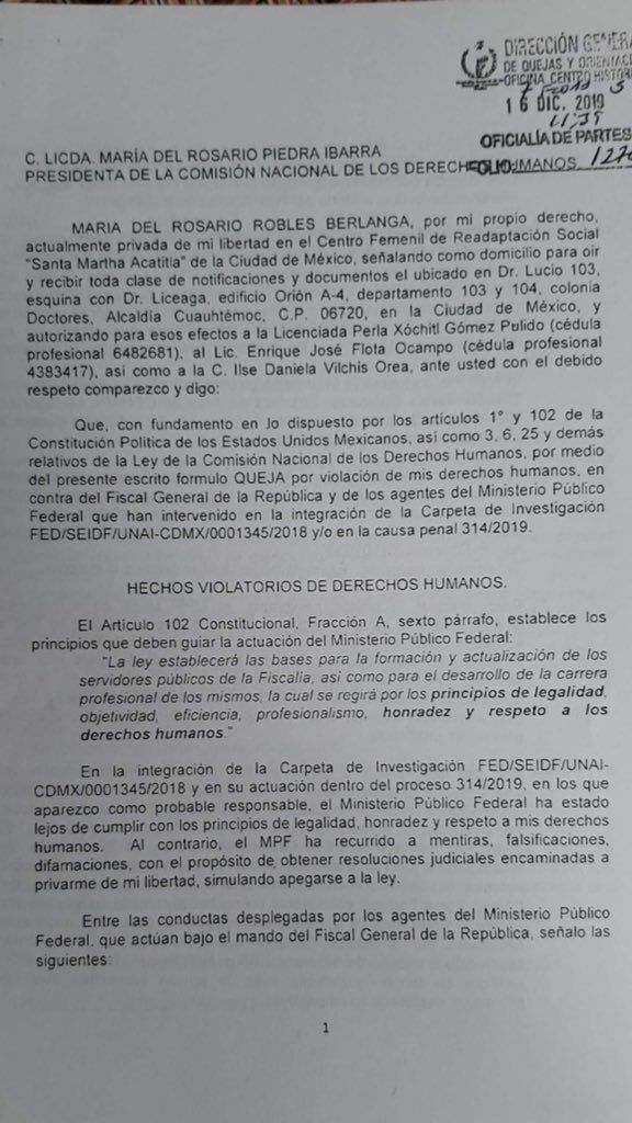 Queja CNDH Rosario Robles