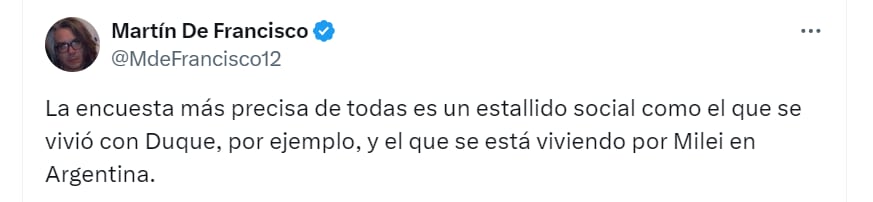 Martín de Francisco dice que estallido social fue una verdadera encuesta - crédito @MdeFrancisco12