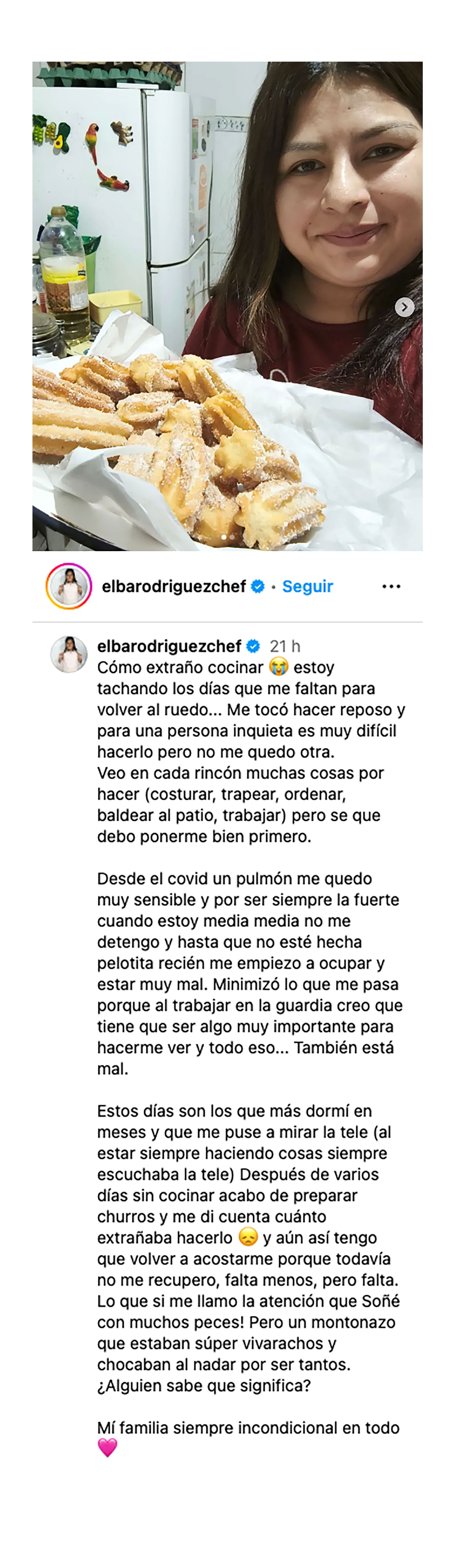 El posteo de Elba Rodríguez contando sobre su salud (Instagram)