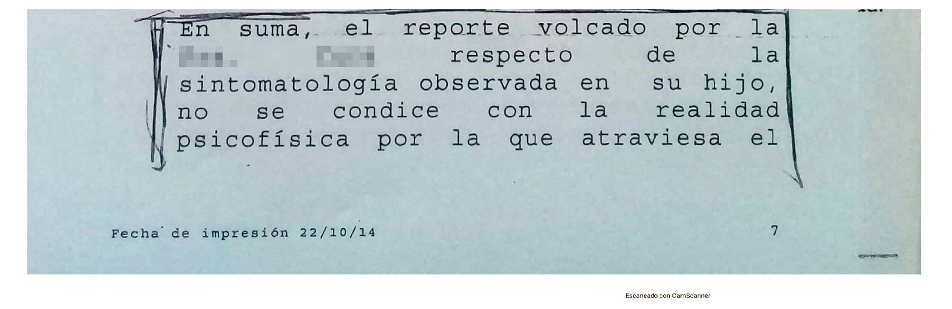 Un párrafo de la pericia psicológica de la denunciante