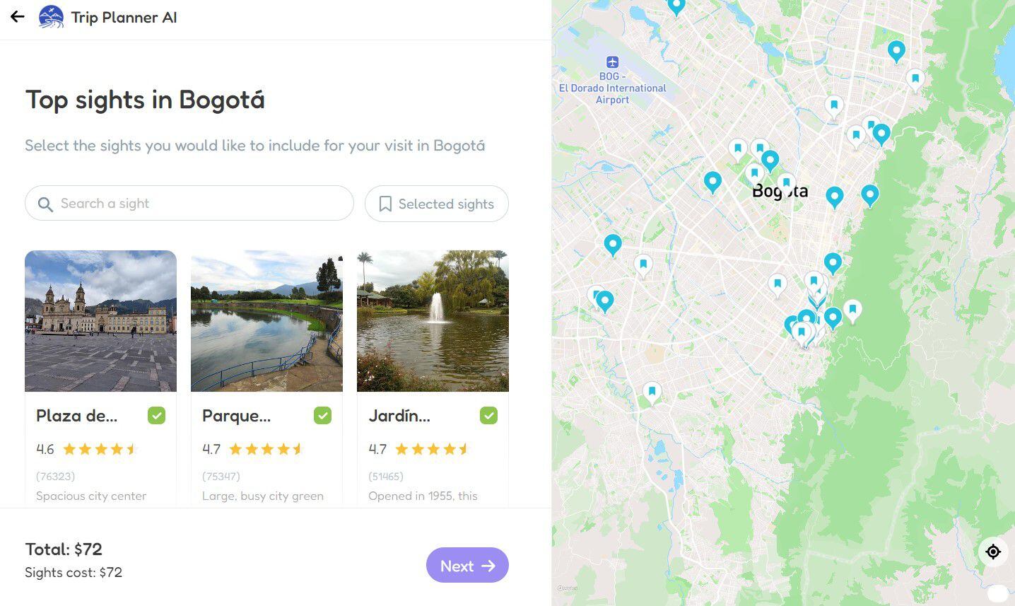 Trip Planner AI. (Captura)
