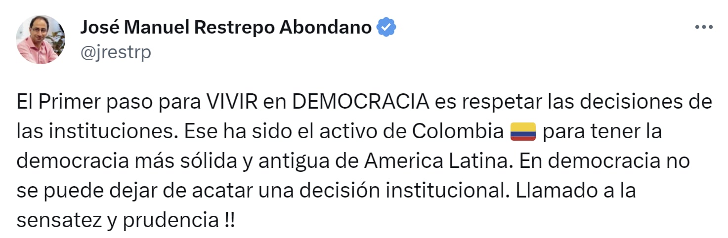 José Manuel Restrepo, ex ministro de Hacienda de Duque, señaló que la decisión de Petro es antidemocrática
