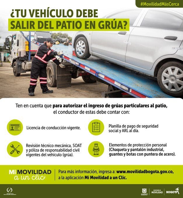 Sigue las indicaciones de los trabajadores de las grúas de la Alcaldía de Bogotá para poder recuperar tu vehículo de los patios - Grúas de Bogotá / X