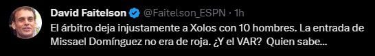 Faitelson condenó la decisión arbitral (Twitter/@Faitelson_ESPN)