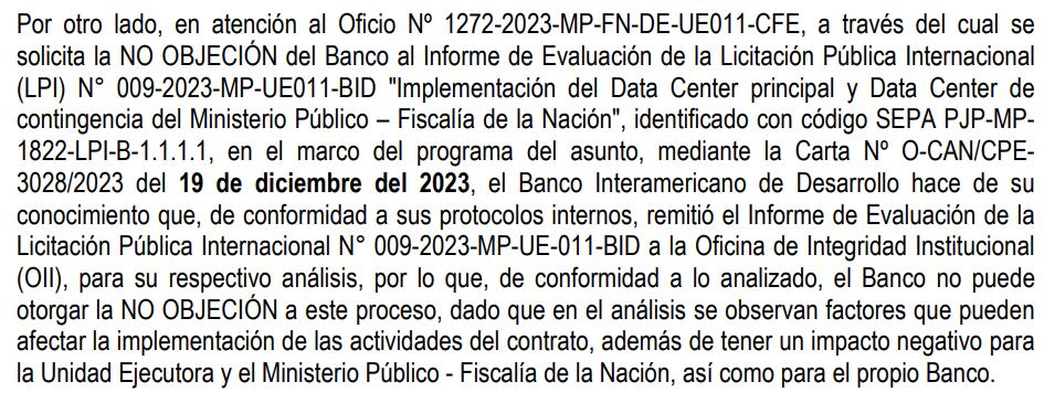 BID no otorgó la 'no objeción' a proyecto presuntamente direccionado de Patricia Benavides.. Infobae Perú