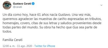 El mensaje de la familia de Gustavo Cerati el día que el músico hubiera cumplido 61 años