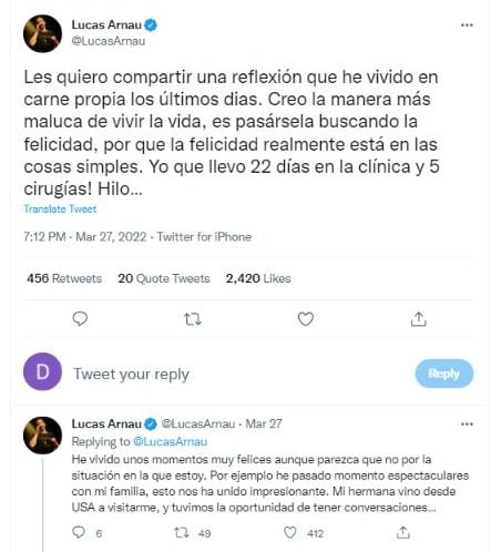 L'artiste colombien l'a publié sur son compte Twitter. Photo : Twitter @LucasArnau