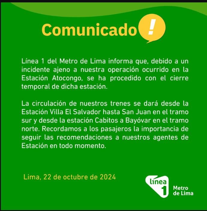 Comunicado de la Línea 1.