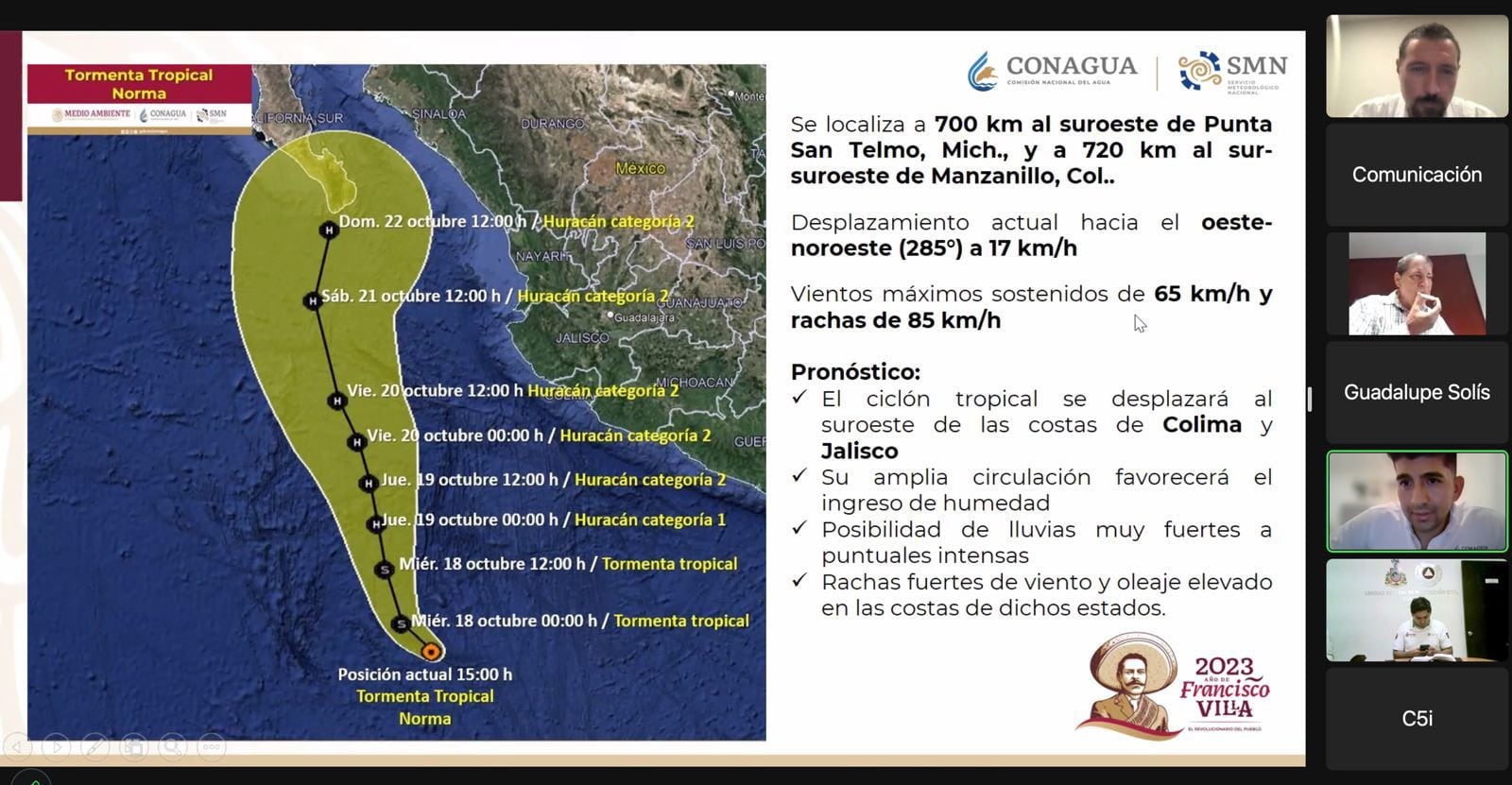 La previsión de Conagua es que Norma avance paralelo a las costas. Foto: X/@indira_vizcaino