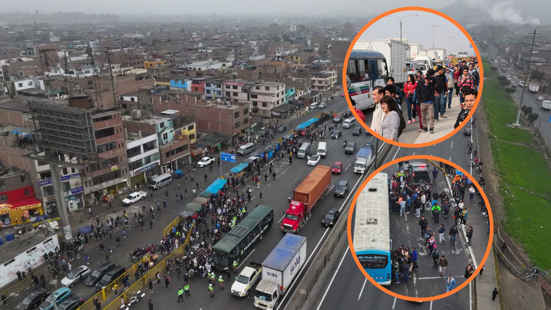 Aproximadamente 90% de los buses de transporte público acatarán el paro nacional. (Fotocomposición Infobae Perú/ Andina)