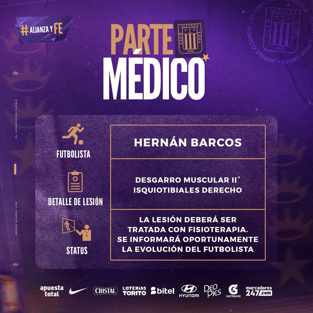 Alianza Lima confirmó lesión de Hernán Barcos