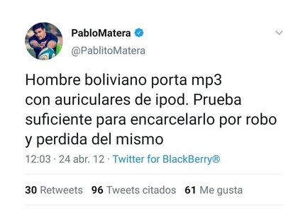 Esta semana salieron a la luz viejos tuits publicados por el capitán de Los Pumas, Pablo Matera, con un fuerte contenido xenófobo, misógino y antisemita