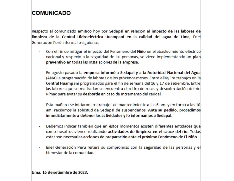 Comunicado de Enel