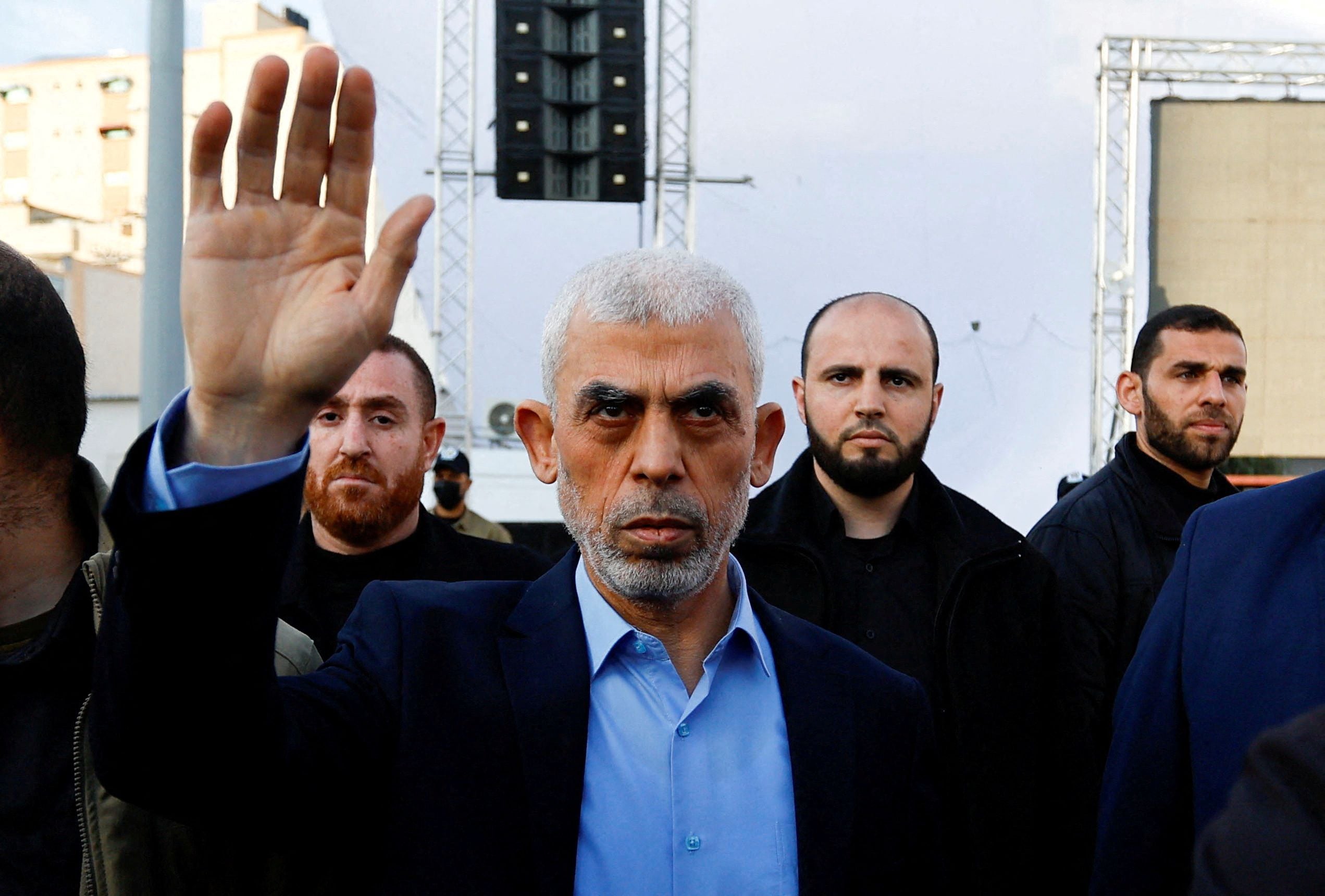 FOTO DE ARCHIVO: Yahya Sinwar durante una concentración con motivo del Día anual de Al Quds (Día de Jerusalén), en Gaza, el 14 de abril de 2023 (Reuters)