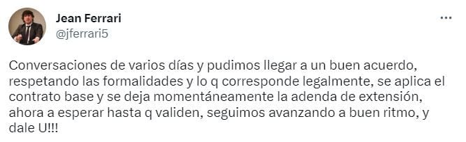 Jean Ferrari confirmó que extensión de contrato hasta 2040 queda suspendida por el momento. (Twitter)