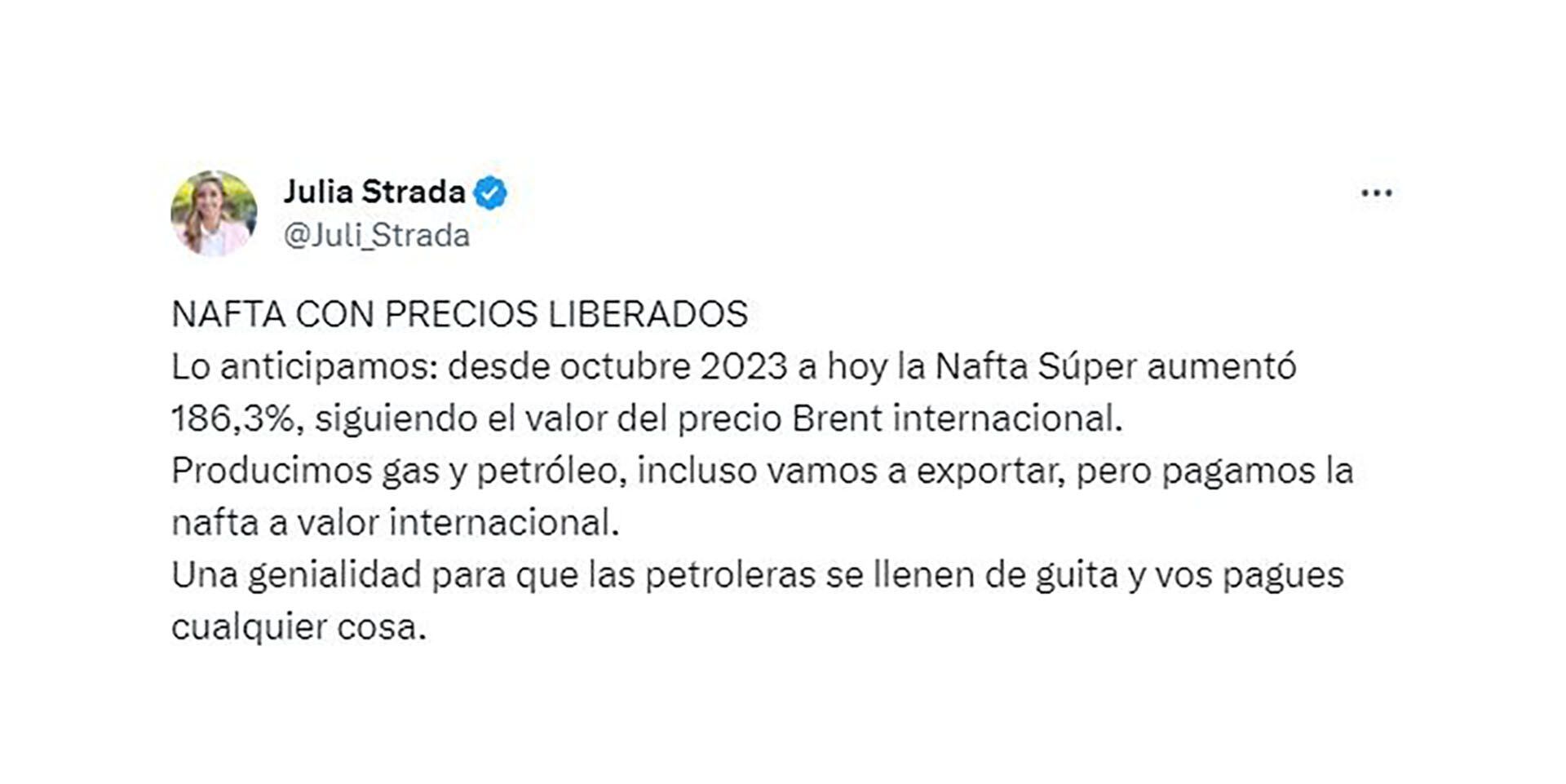 Tuits dirigentes peronistas aumento naftas