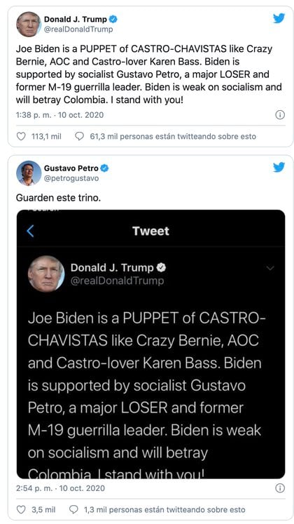 Donald Trump tuiteó contra Gustavo Petro