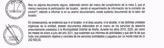 Contraloría concluye que no hay documentos que acrediten los servicios realizados por el ingeniero Daniel Peña a la Municipalidad de Breña.