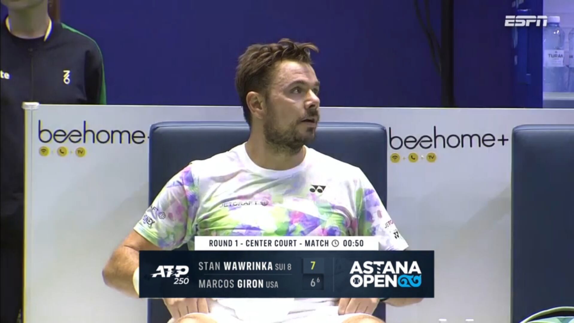 Stan Wawrinka y Marcos Giron continúan enfrentándose en la cancha donde jugará Juan Pablo Varillas por el Astana Open.