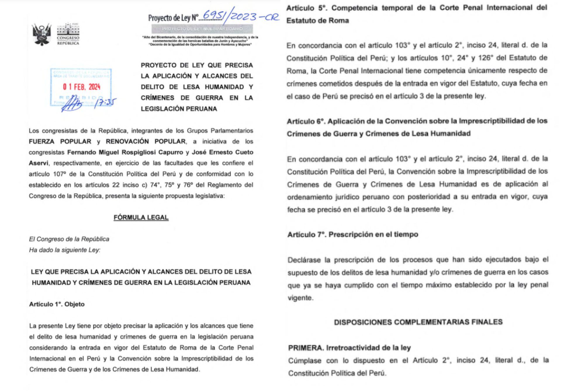 Proyecto busca hacer la calificación de lesa humanidad no retroactiva, y prescribible, pero delito es conocido internacionalmente, no de manera nacional. Composición Infobae.