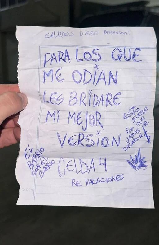 El mensaje que L-Gante escribió tras las rejas y dio a conocer a la prensa