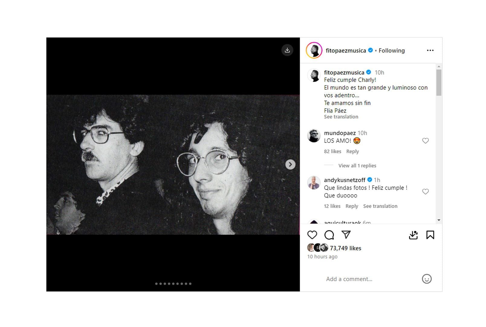 Fito Páez celebró a Charly Garcia por su cumpleaños con imágenes retro juntos