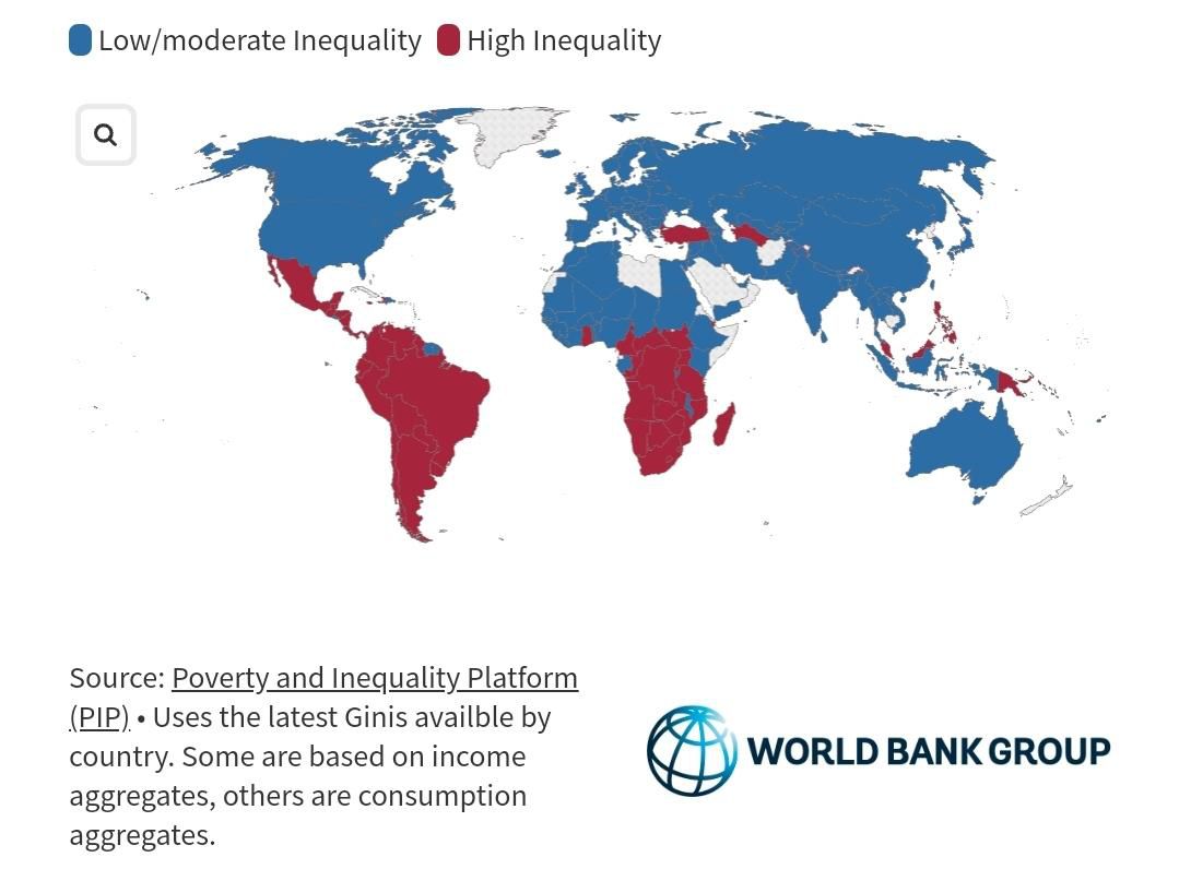 Mapa de desigualdad por ingresos del Mundo - crédito Banco Mundial