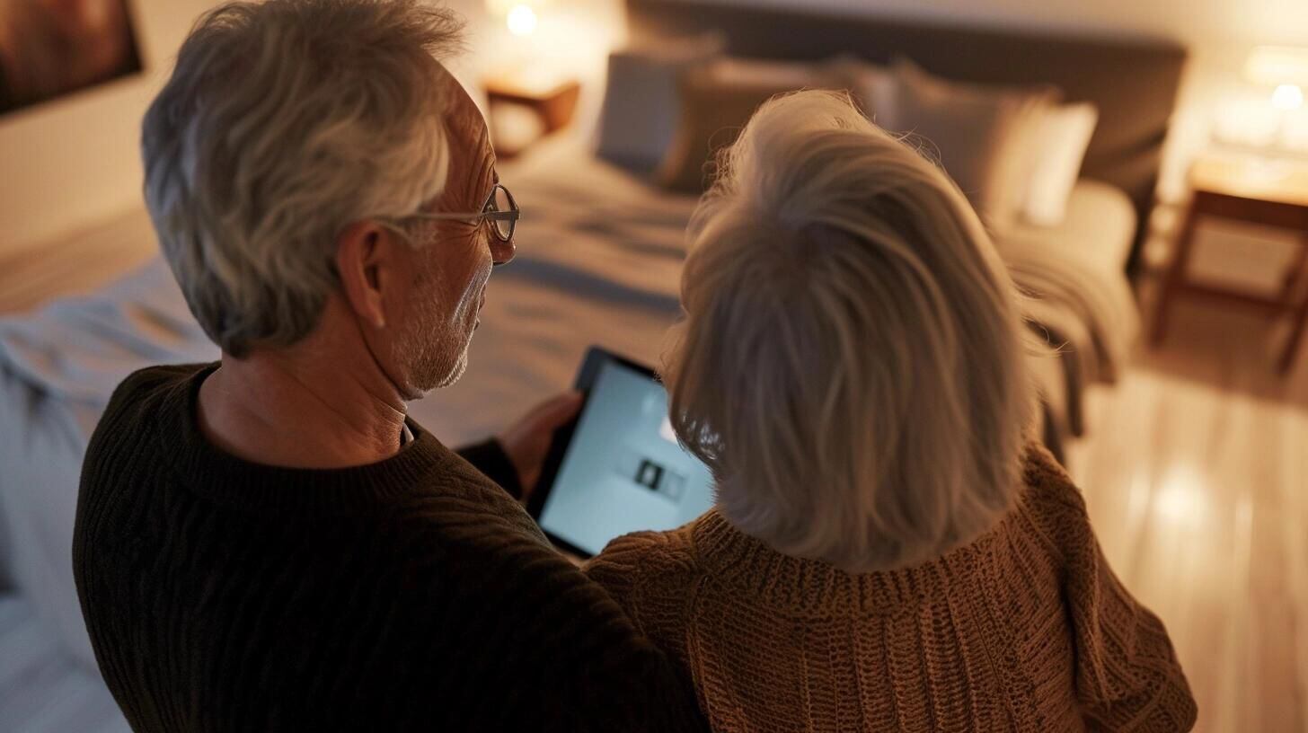 Una pareja de adultos mayores concentrada en la visualización de contenido en una tablet, explorando juntos el mundo digital. La imagen muestra cómo las personas de la tercera edad se involucran activamente con las nuevas tecnologías, utilizando dispositivos como tablets y smartphones para mantenerse conectados y disfrutar de las posibilidades que ofrece el internet. Resalta la importancia de la tecnología para mantener vínculos y descubrir nuevos intereses. (Imagen ilustrativa Infobae)