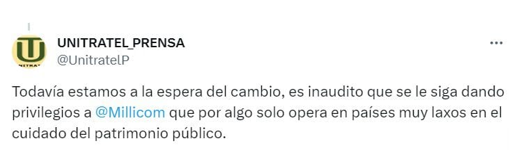 Publicación de Unitratel sobre la capitalización de Tigo - crédito @Unitratel_Prensa/X