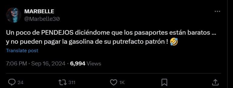 Este es el mensaje que dejó Marbelle en contra de Petro, su gobierno y respondiéndole a los internautas - crédito @Marbelle30/X