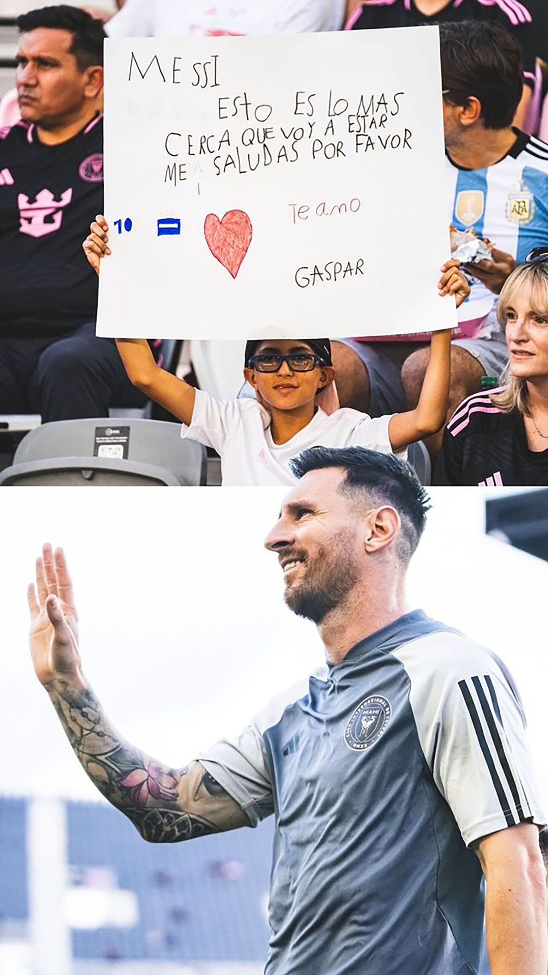 Un niño escribió un cartel para messi