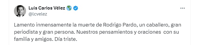 Luis Carlos Vélez se pronunció por la partida de Rodrigo Pardo - crédito Redes sociales/X