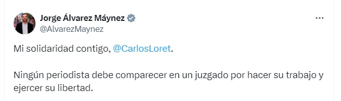 Jorge Álvarez Máynez dedica mensaje de solidaridad a Carlos Loret de Mola tras enfrentar juicio por Pío López Obrador