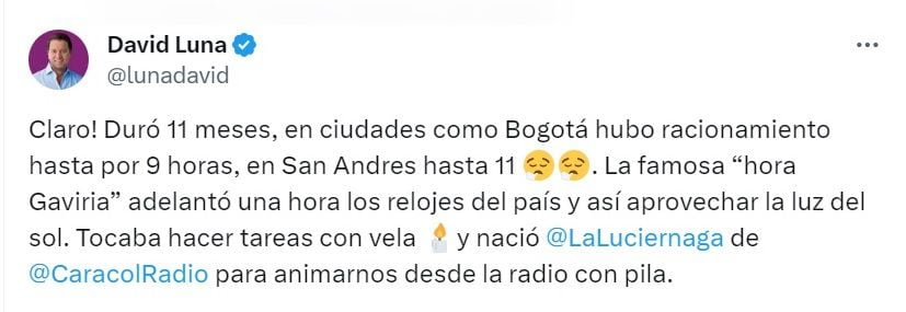 Publicación de David Luna, senador - crédito - @LunaDavid/X