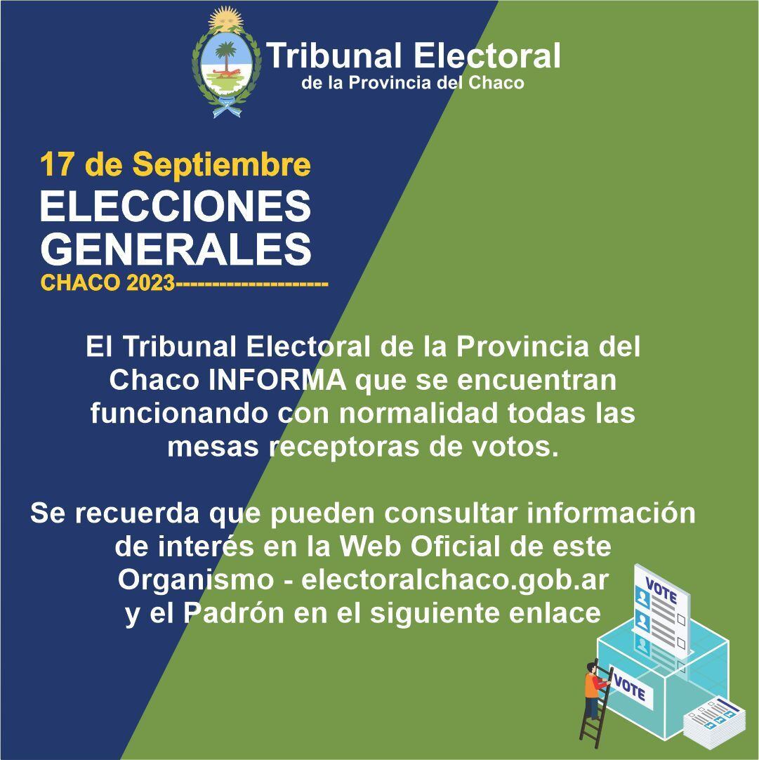 Para consultar dónde votar, hay que ingresar a https://padron.electoralchaco.gob.ar/consulta