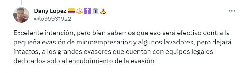 Reacción del abogado Dany López sobre la decisión de la Corte Constitucional que establece cárcel para evasores - crédito @lo95931922/X