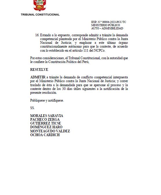 Tribunal Constitucional admitió a trámite la demanda competencial de la fiscal de la Nación, Patricia Benavides.