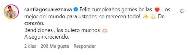 Santiago Suárez le dedicó mensaje a Reysa Ortiz por su cumpleaños.