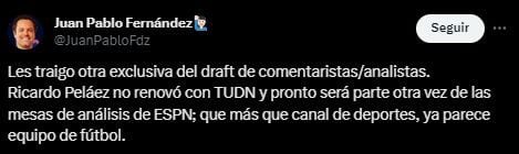 El movimiento lo adelantó Juan Pablo Fernández (X/@JuanPabloFdz)