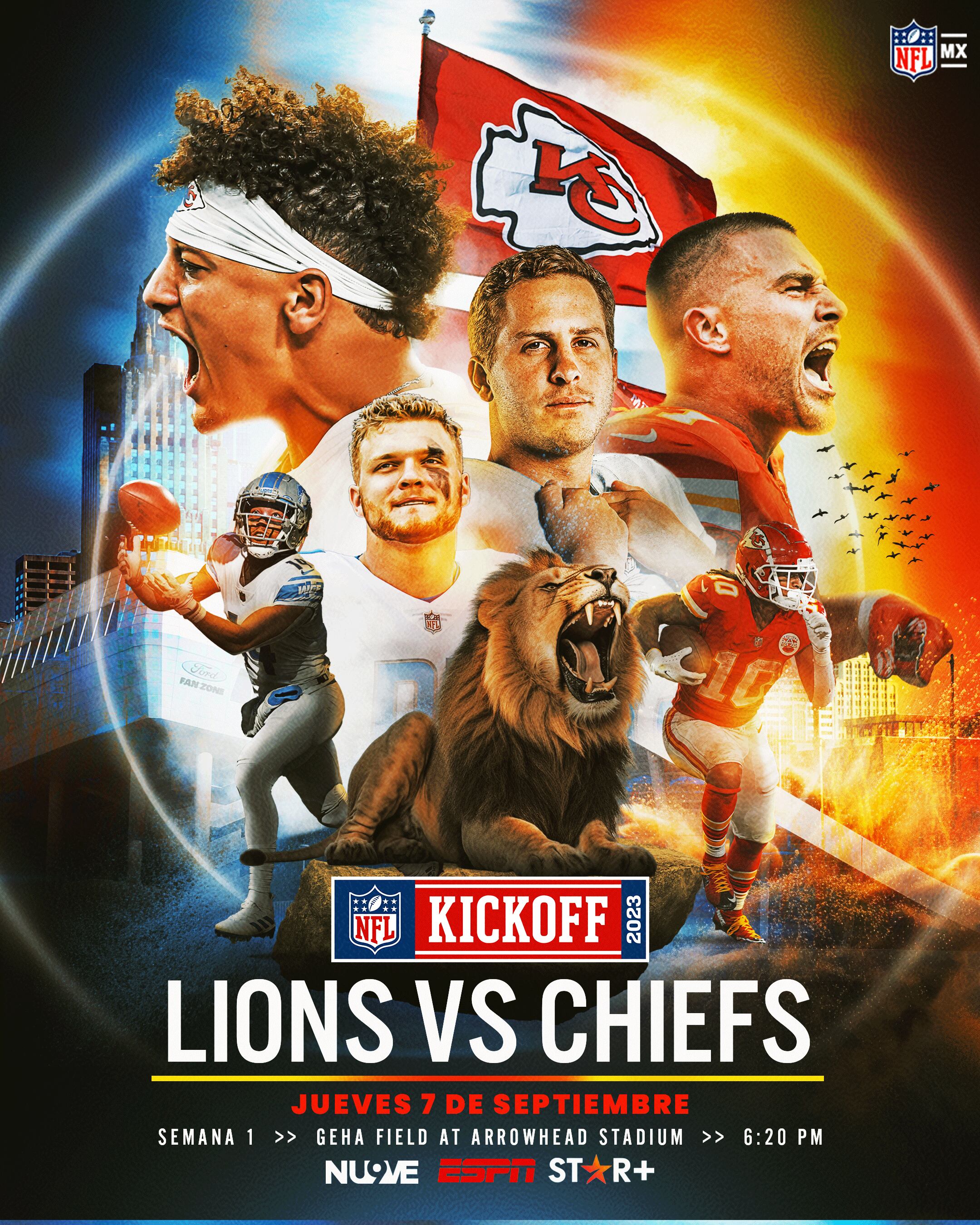 Partido NFL HOY: Chiefs vs. Lions horario y dónde ver en vivo Kickoff