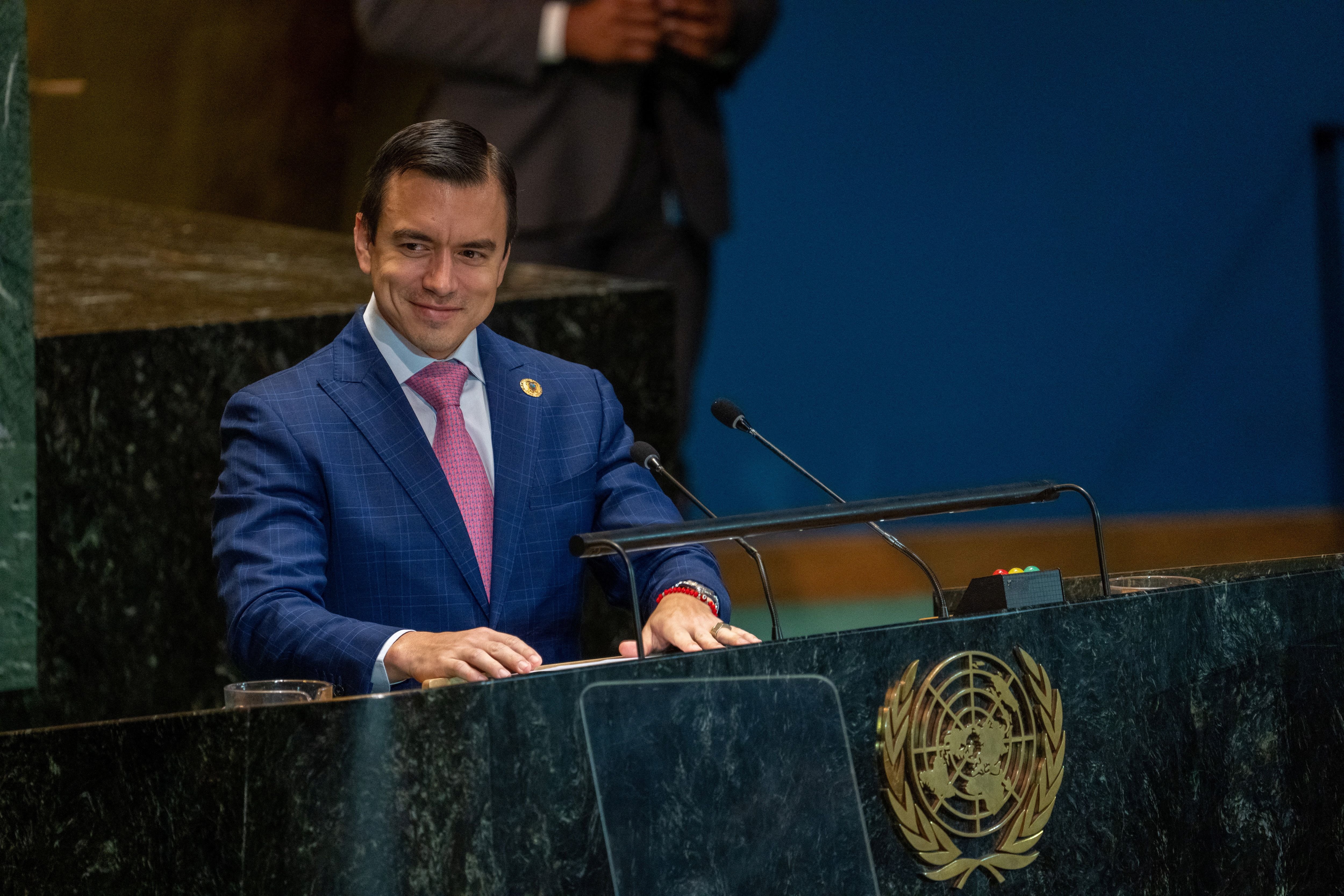 El presidente de Ecuador, Daniel Noboa en la Cumbre del Futuro de las Naciones Unidas. (REUTERS/David Dee Delgado)