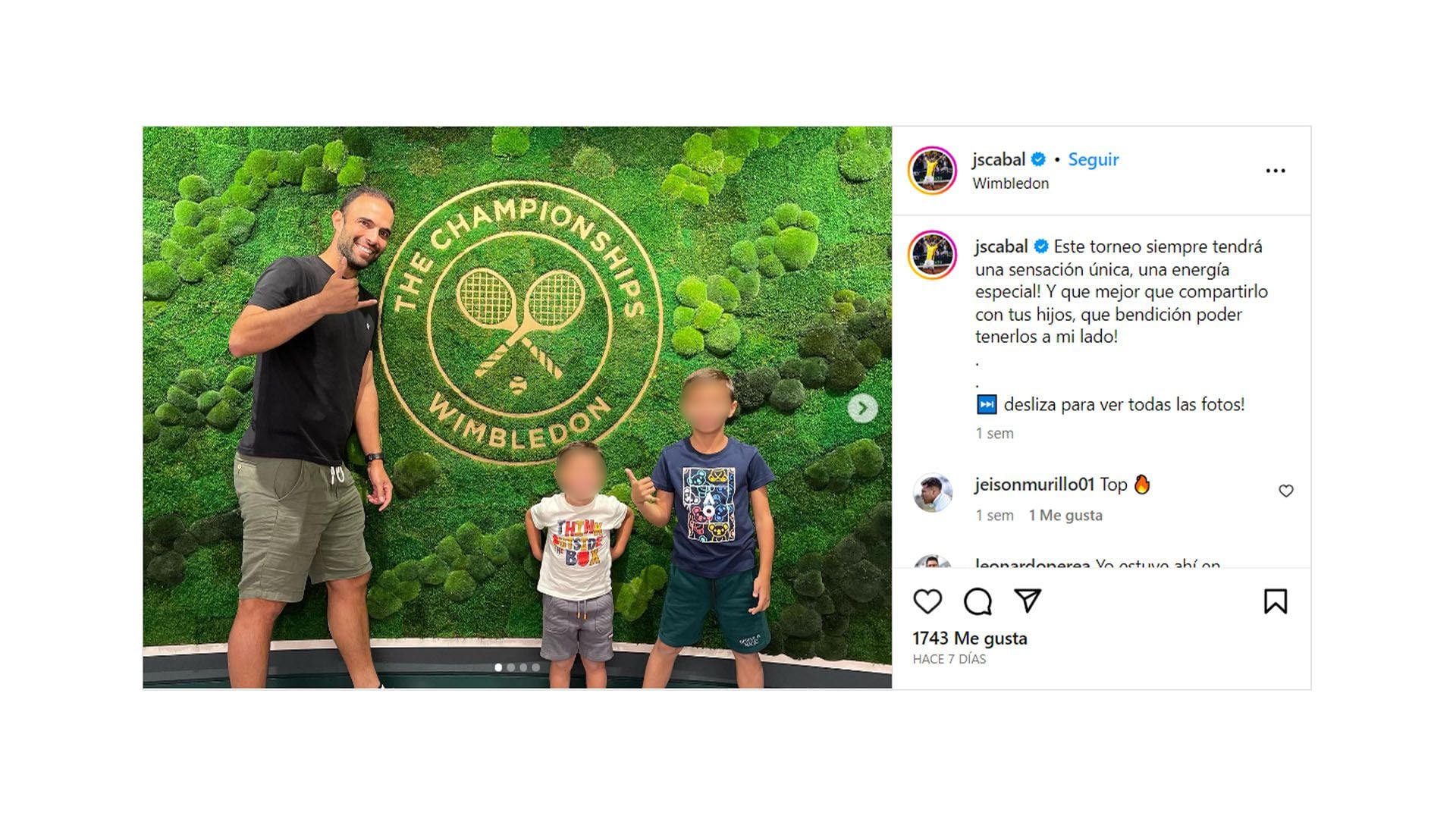 El posteo de Cabal en Wimbledon