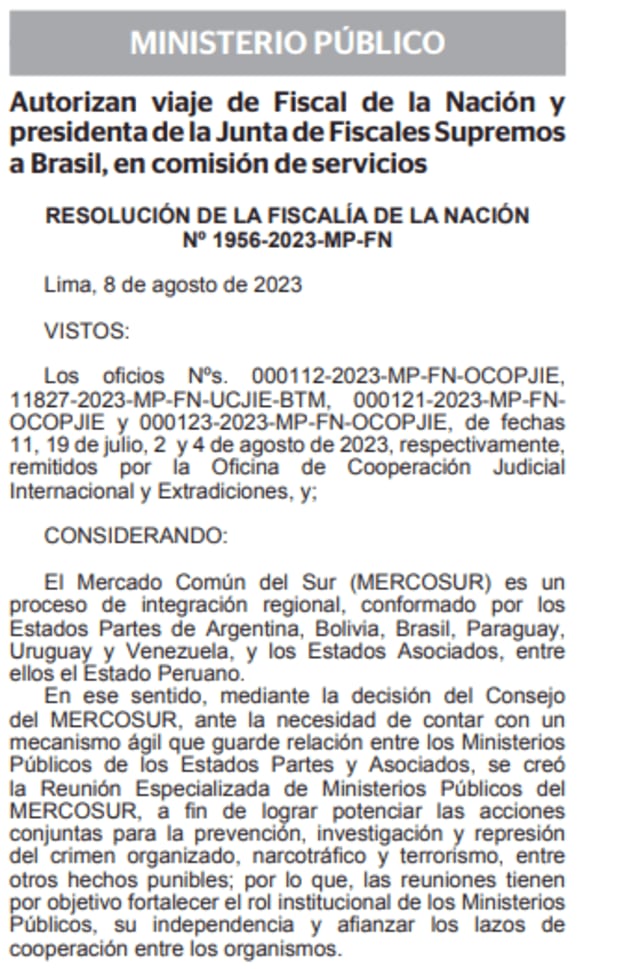 Resolución de la Fiscalía de la Nación Nº 1956-2023-MP-FN