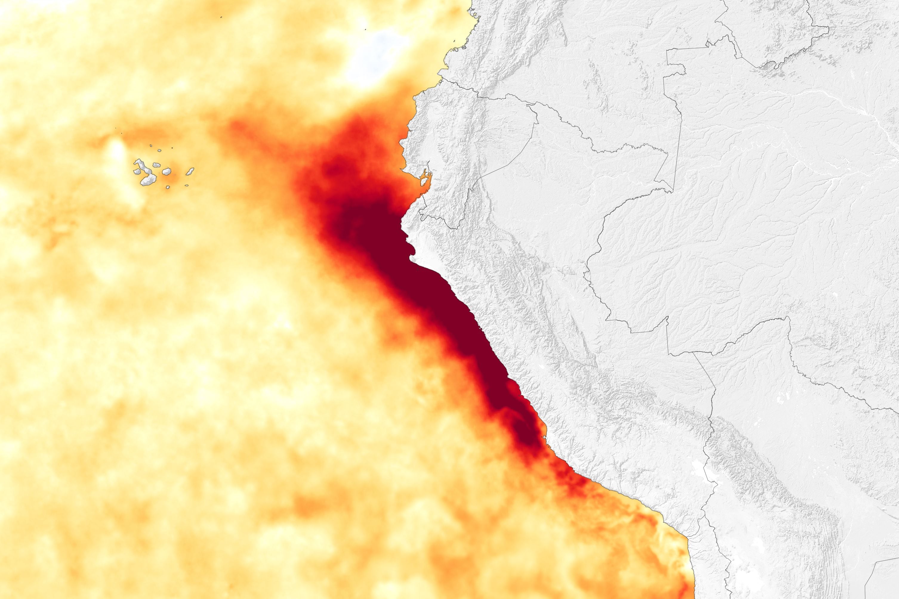 El fenómeno de El Niño se inicia con el incremento de la temperatura de las aguas del Océano Pacífico. (NASA)