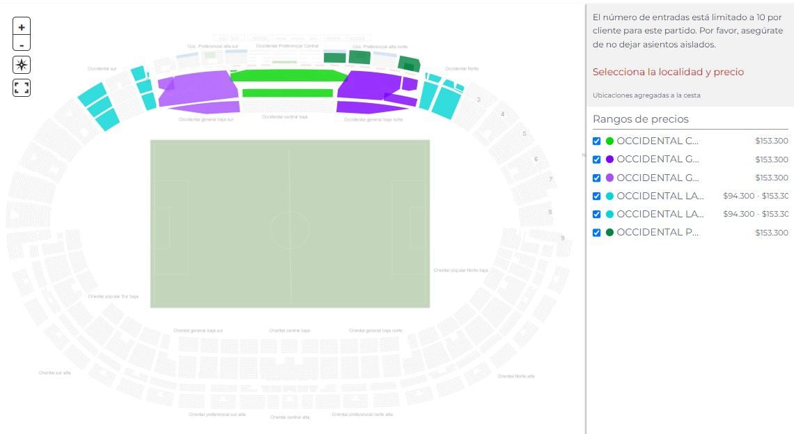 Un día antes de la final del Mundial Femenino sub-20, en la tarde del 21 de septiembre, estas eran las tribunas disponibles en El Campín - crédito Tu Boleta